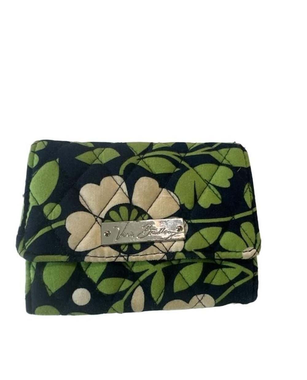 Vera Bradley Lucky You Green Navy White Trifold Wallet